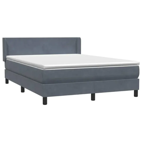 Pat box spring cu saltea, gri închis, 140×210 cm, catifea