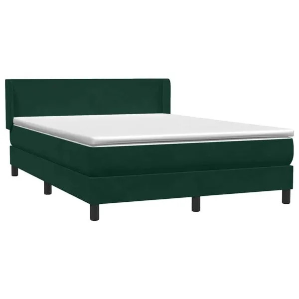 Pat box spring cu saltea, Verde închis, 140×210 cm, catifea