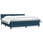 Pat box spring cu saltea, albastru închis, 180×210 cm, catifea