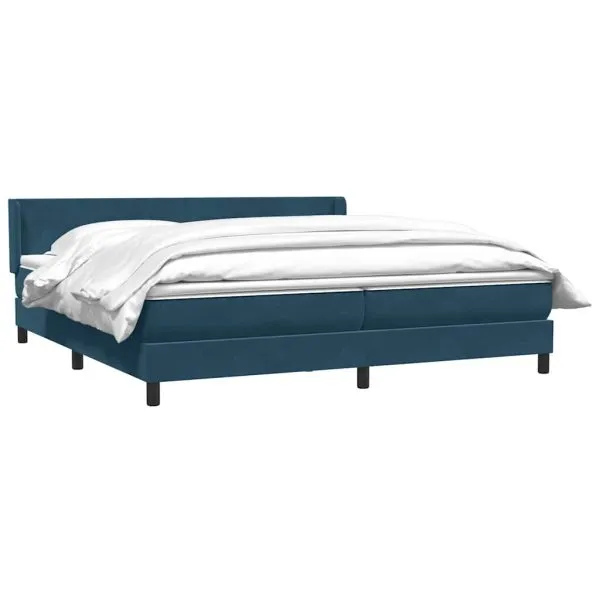Pat box spring cu saltea, albastru închis, 180×210 cm, catifea