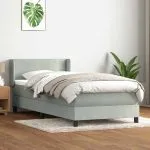 Pat box spring cu saltea, gri deschis, 80×220 cm, catifea