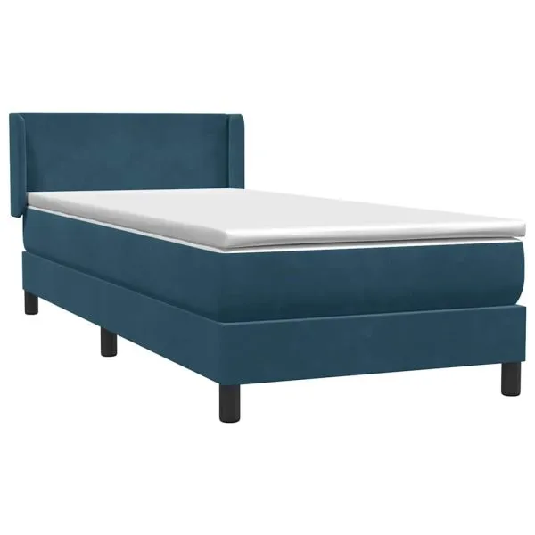 Pat box spring cu saltea, albastru închis, 80×220 cm, catifea