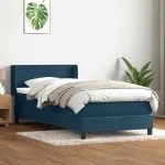 Pat box spring cu saltea, albastru închis, 80×220 cm, catifea
