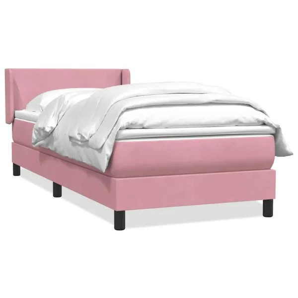 Pat box spring cu saltea, roz, 100×220 cm, catifea