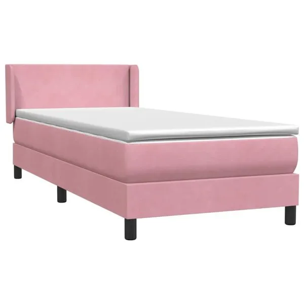 Pat box spring cu saltea, roz, 100×220 cm, catifea