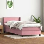Pat box spring cu saltea, roz, 100×220 cm, catifea