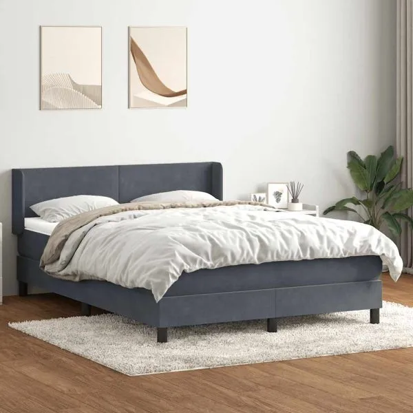 Pat box spring cu saltea, gri închis, 140×220 cm, catifea