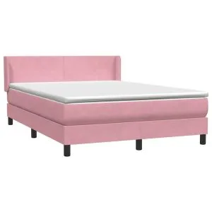 Pat box spring cu saltea, roz, 140×220 cm, catifea