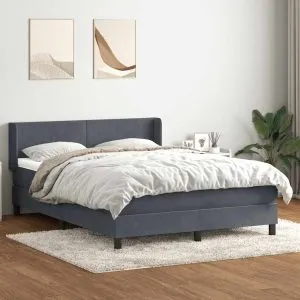 Pat box spring cu saltea, gri închis, 160×220 cm, catifea