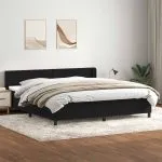 Pat box spring cu saltea, negru, 180×220 cm, catifea