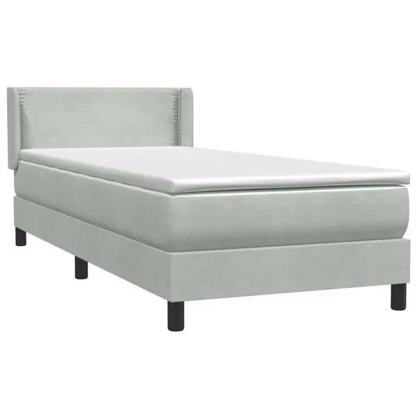 Pat box spring cu saltea, gri deschis, 80×210 cm, catifea