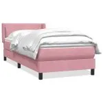Pat box spring cu saltea, roz, 80×210 cm, catifea