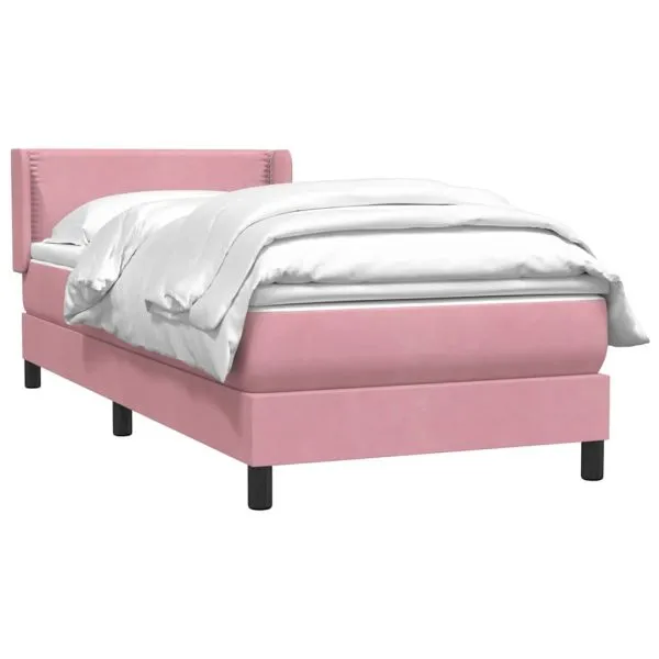 Pat box spring cu saltea, roz, 80×210 cm, catifea
