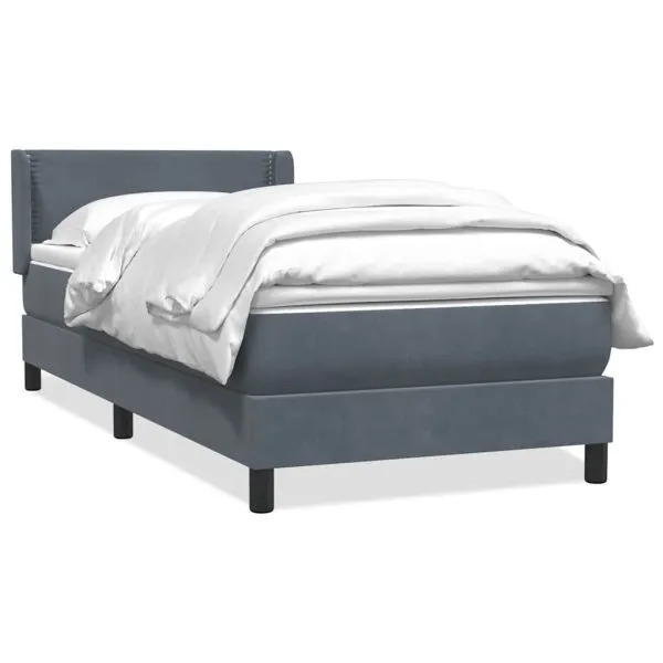 Pat box spring cu saltea, gri închis, 90×210 cm, catifea