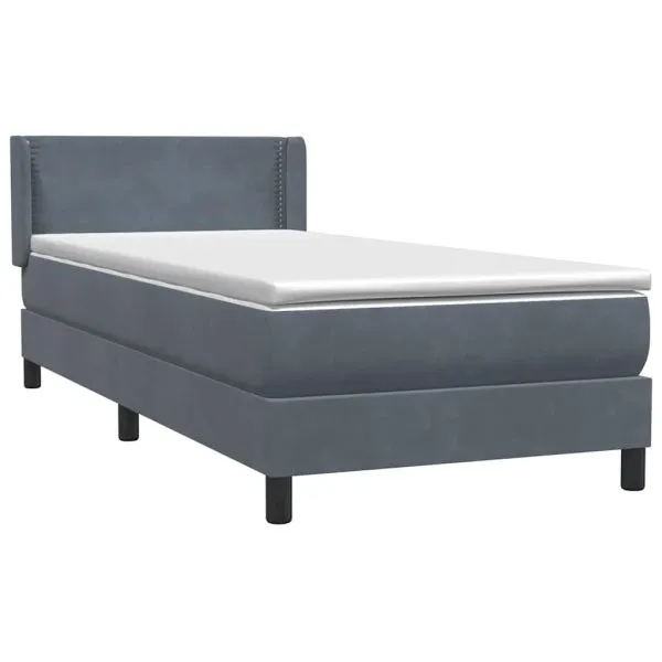 Pat box spring cu saltea, gri închis, 90×210 cm, catifea