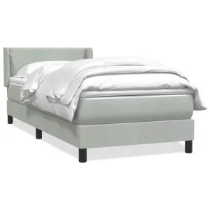 Pat box spring cu saltea, gri deschis, 100×210 cm, catifea