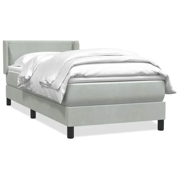 Pat box spring cu saltea, gri deschis, 100×210 cm, catifea