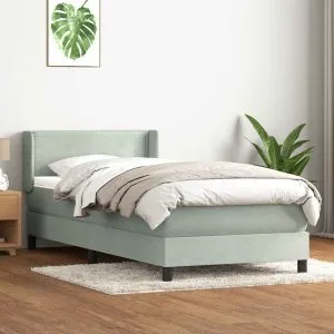 Pat box spring cu saltea, gri deschis, 100×210 cm, catifea