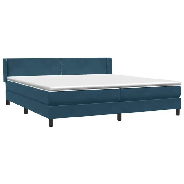 Pat box spring cu saltea, albastru închis, 200×210 cm, catifea