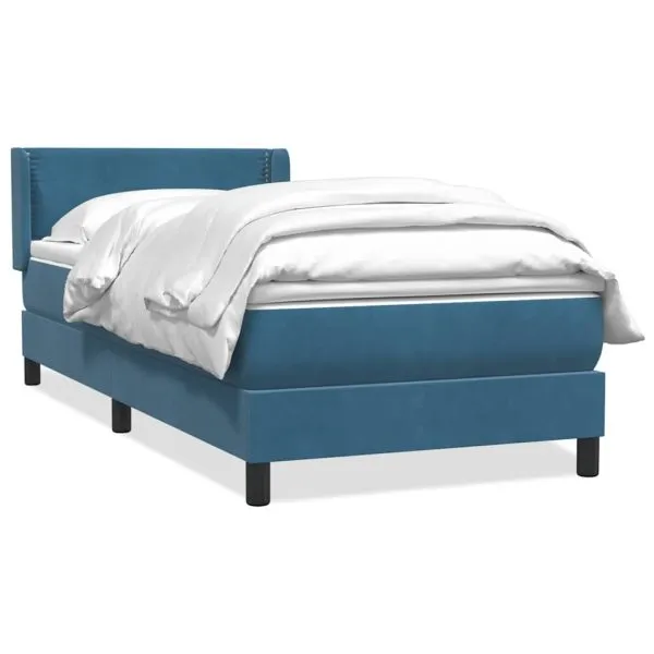 Pat box spring cu saltea, albastru închis, 90×220 cm, catifea