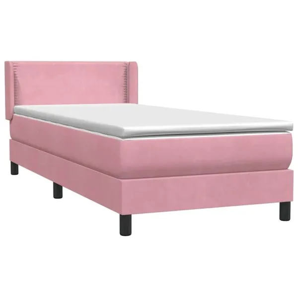 Pat box spring cu saltea, roz, 100×220 cm, catifea