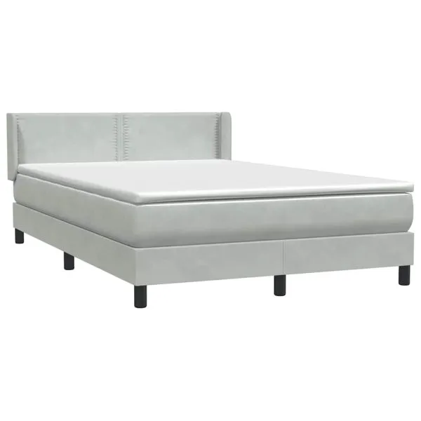 Pat box spring cu saltea, gri deschis, 160×220 cm, catifea