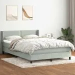 Pat box spring cu saltea, gri deschis, 160×220 cm, catifea