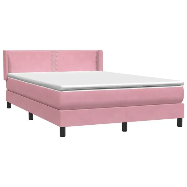 Pat box spring cu saltea, roz, 160×220 cm, catifea