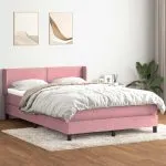 Pat box spring cu saltea, roz, 160×220 cm, catifea