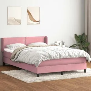 Pat box spring cu saltea, roz, 160×220 cm, catifea