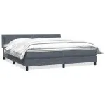 Pat box spring cu saltea, gri închis, 180×220 cm, catifea