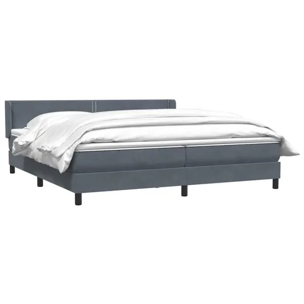 Pat box spring cu saltea, gri închis, 180×220 cm, catifea