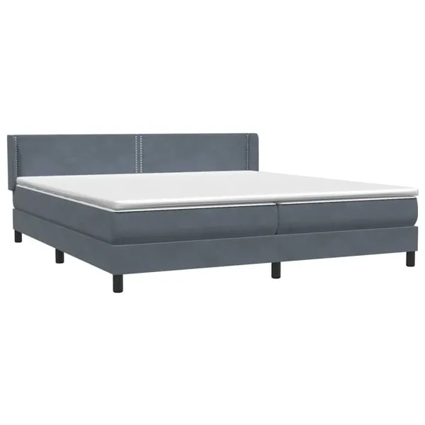 Pat box spring cu saltea, gri închis, 180×220 cm, catifea