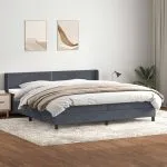 Pat box spring cu saltea, gri închis, 180×220 cm, catifea