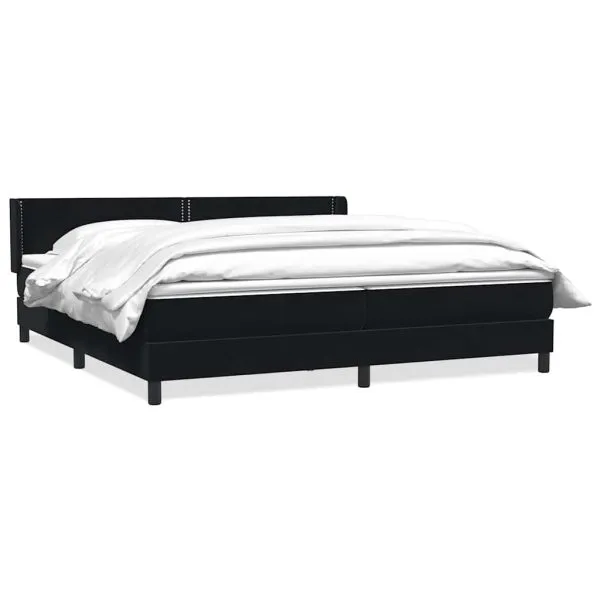 Pat box spring cu saltea, negru, 200×220 cm, catifea