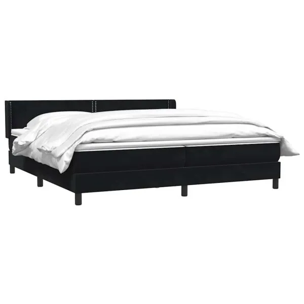 Pat box spring cu saltea, negru, 200×220 cm, catifea