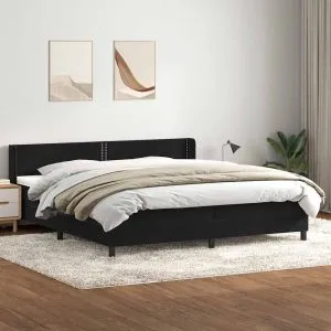 Pat box spring cu saltea, negru, 200×220 cm, catifea