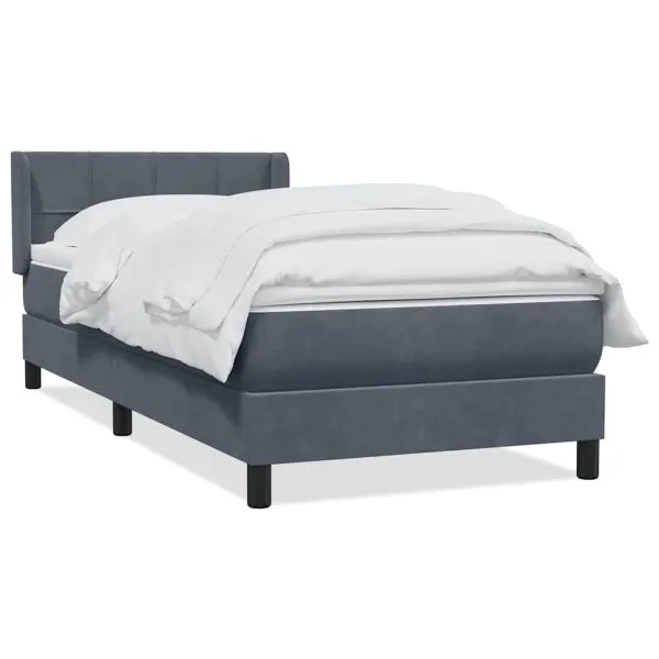 Pat box spring cu saltea, gri închis, 80×210 cm, catifea
