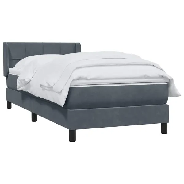Pat box spring cu saltea, gri închis, 80×210 cm, catifea