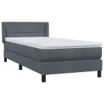Pat box spring cu saltea, gri închis, 80×210 cm, catifea
