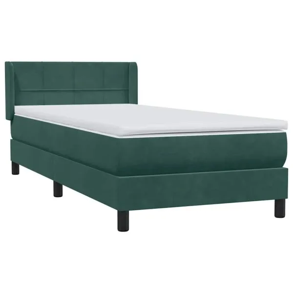 Pat box spring cu saltea, verde închis, 80×210 cm, catifea