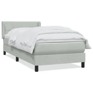 Pat box spring cu saltea, gri deschis, 100×210 cm, catifea