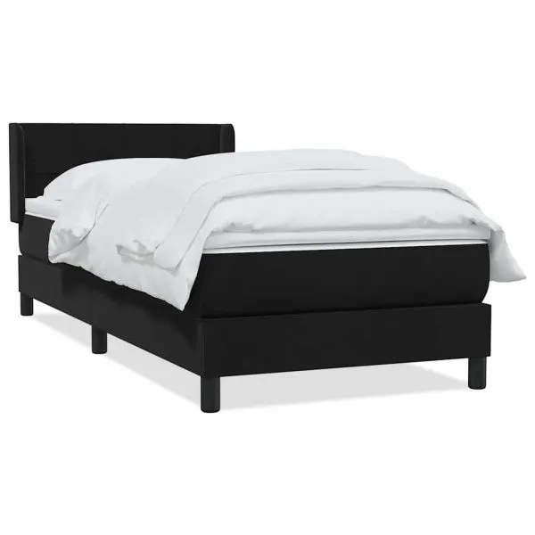 Pat box spring cu saltea, negru, 100×210 cm, catifea