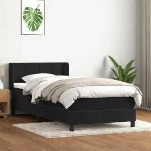 Pat box spring cu saltea, negru, 100×210 cm, catifea