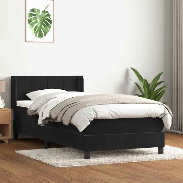 Pat box spring cu saltea, negru, 100×210 cm, catifea