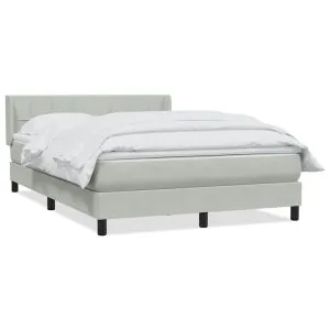 Pat box spring cu saltea, gri deschis, 140×210 cm, catifea