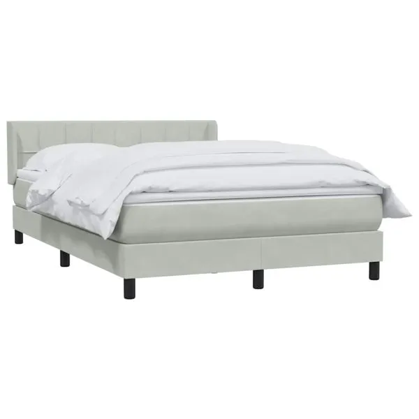 Pat box spring cu saltea, gri deschis, 140×210 cm, catifea