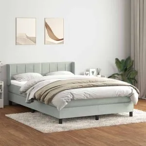 Pat box spring cu saltea, gri deschis, 140×210 cm, catifea