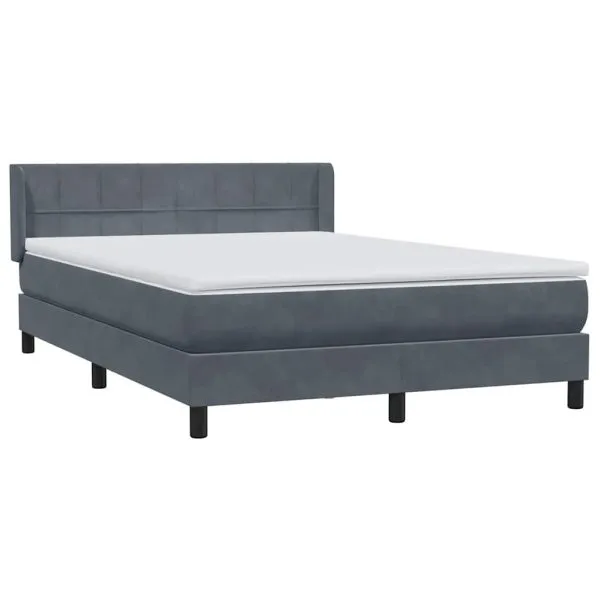 Pat box spring cu saltea, gri închis, 160×210 cm, catifea