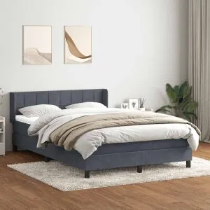 Pat box spring cu saltea, gri închis, 160×210 cm, catifea